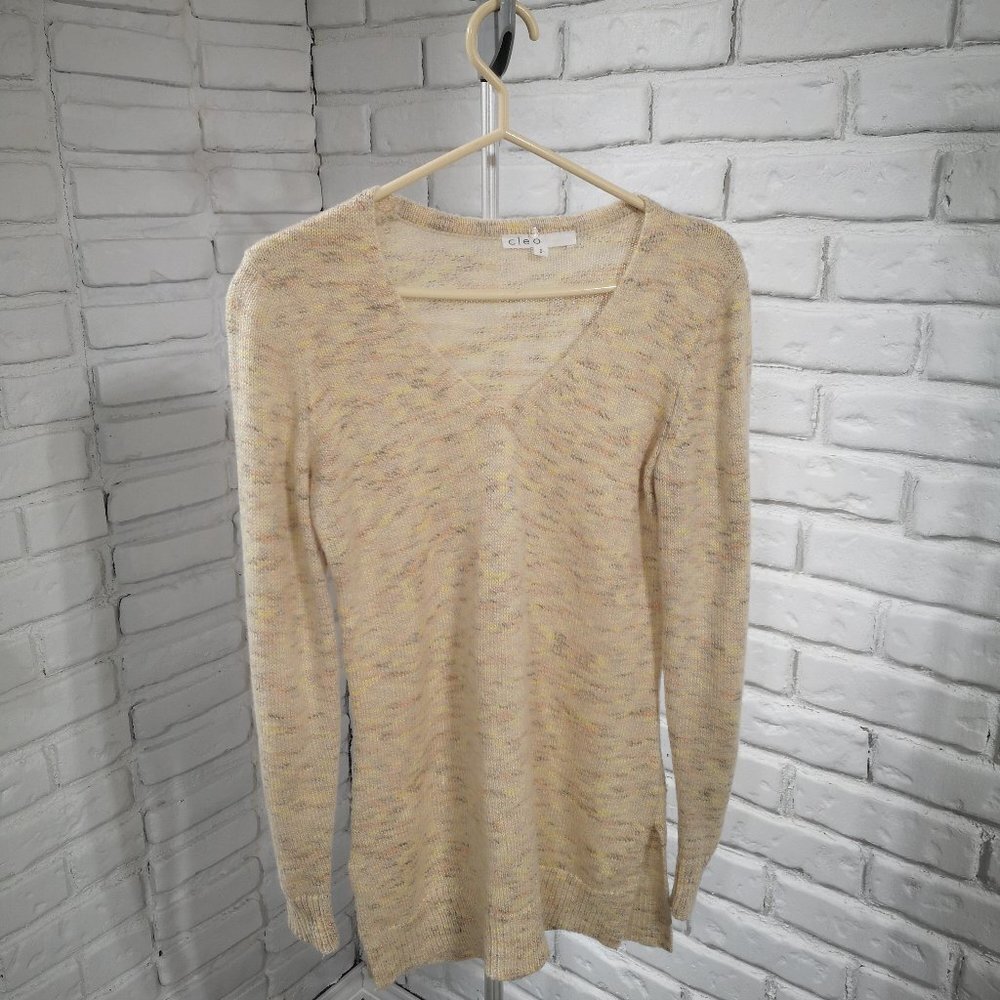Cleo Ladies Size Small V-neck with Scarf Multi Colored Long Sweater / Tunic